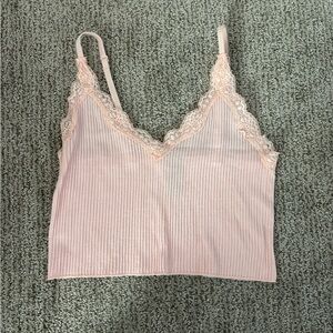 Francesca's Collections Pink Lace Trim Tank Top
